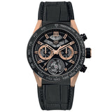 Tag Heuer Carrera Chronograph Tourbillion Titianium & Gold Black Dial Black Leather Strap Watch for Men - CAR5A5U.FC6377