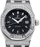 Audemars Piguet Royal Oak Quartz Diamonds Black Dial Black Leather Strap Watch for Women - 67621ST.ZZ.D002CR.01