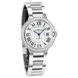 Cartier Ballon Bleu De Cartier Diamonds Silver Dial Silver Steel Strap Watch for Women - W4BB0023