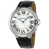 Cartier Ballon Bleu Silver Dial Black Leather Strap Watch for Women - W69018Z4