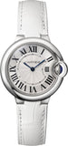 Cartier Ballon Bleu De Cartier Silver Dial White Leather Strap Watch for Women - W6920086