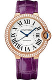 Cartier Ballon Blue De Cartier Diamonds Silver Dial Purple Leather Strap Watch for Women - WJBB0051