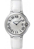 Cartier Ballon Bleu de Cartier Silver Dial White Leather Strap Watch for Women - W6920087