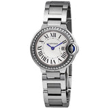 Cartier Ballon Bleu De Cartier Diamonds White Dial Silver Steel Strap Watch for Women - W4BB0015