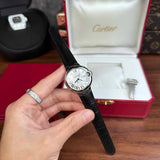 Cartier Ballon Bleu De Cartier Silver Dial Black Leather Strap Watch for Women - WSBB0030