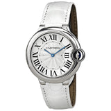 Cartier Ballon Bleu de Cartier Silver Dial White Leather Strap Watch for Women - W6920087