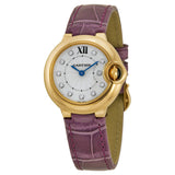 Cartier Ballon Bleu Diamonds White Dial Pink Leather Strap Watch for Women - WE902050