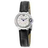 Cartier Ballon Bleu de Cartier Diamonds Silver Dial Black Leather Strap Watch for Women - W4BB0008