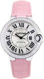 Cartier Ballon Bleu De Cartier Diamonds Silver Dial Pink Leather Strap Watch for Women - WE902037