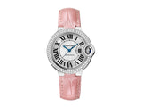 Cartier Ballon Bleu De Cartier Diamonds Silver Dial Pink Leather Strap Watch for Women - WE902037