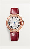 Cartier Ballon Bleu De Cartier Diamonds Silver Dial Red Leather Strap Watch for Women - WJBB0033