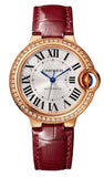 Cartier Ballon Bleu De Cartier Diamonds Silver Dial Red Leather Strap Watch for Women - WJBB0033