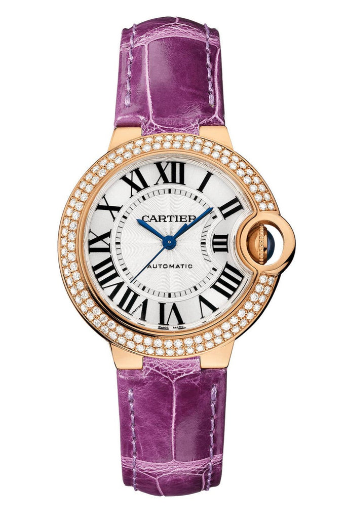 Cartier Ballon Blue De Cartier Diamonds Silver Dial Purple Leather