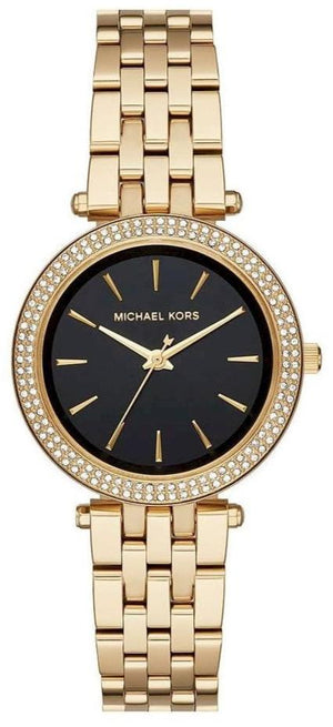 Michael Kors Mini Darci Quartz Black Dial Gold Steel Strap Watch For Women - MK3738