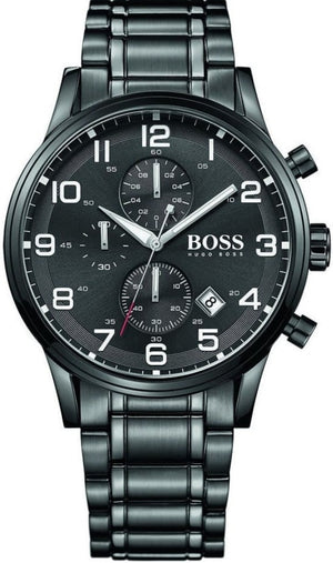 Hugo Boss Chronograph Black Dial Black Steel Strap Watch for Men - 1513180