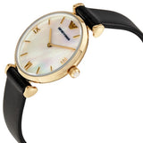 Emporio Armani Gianni T-Bar Quartz Mother of Pearl Dial Black Leather Strap Watch For Women - AR1910