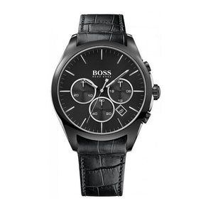 Hugo Boss Onyx Black Dial Black Leather Strap Watch for Men - 1513367