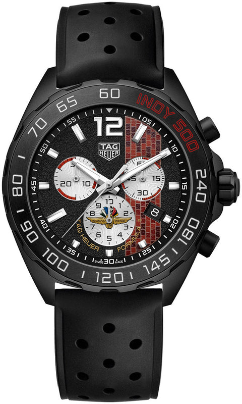 Tag Heuer Formula 1 Indy 500 Edisi Terbatas Chronograph Black Dial Black Rubber Strap Watch untuk Pria - CAZ101AD.FT8024