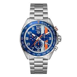 Tag Heuer Formula 1 Gulf Edition Chronograph Blue Dial Silver Steel Strap Watch for Men - CAZ101AT.BA0842
