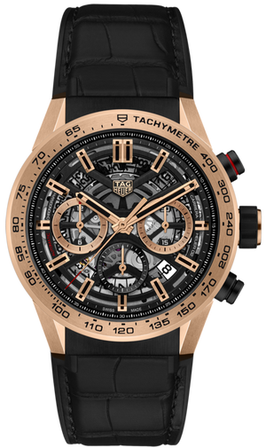 Tag Heuer Carrera Automatic Chronograph Steel & Gold Dial Black Leather Strap Watch for Men - CBG2051.FC6426