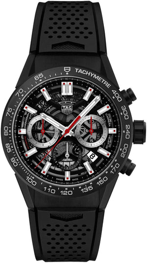 Tag Heuer Carrera Chronograph Steel & Ceramic Black Dial Black Rubber Strap Watch for Men - CBG2090.FT6145