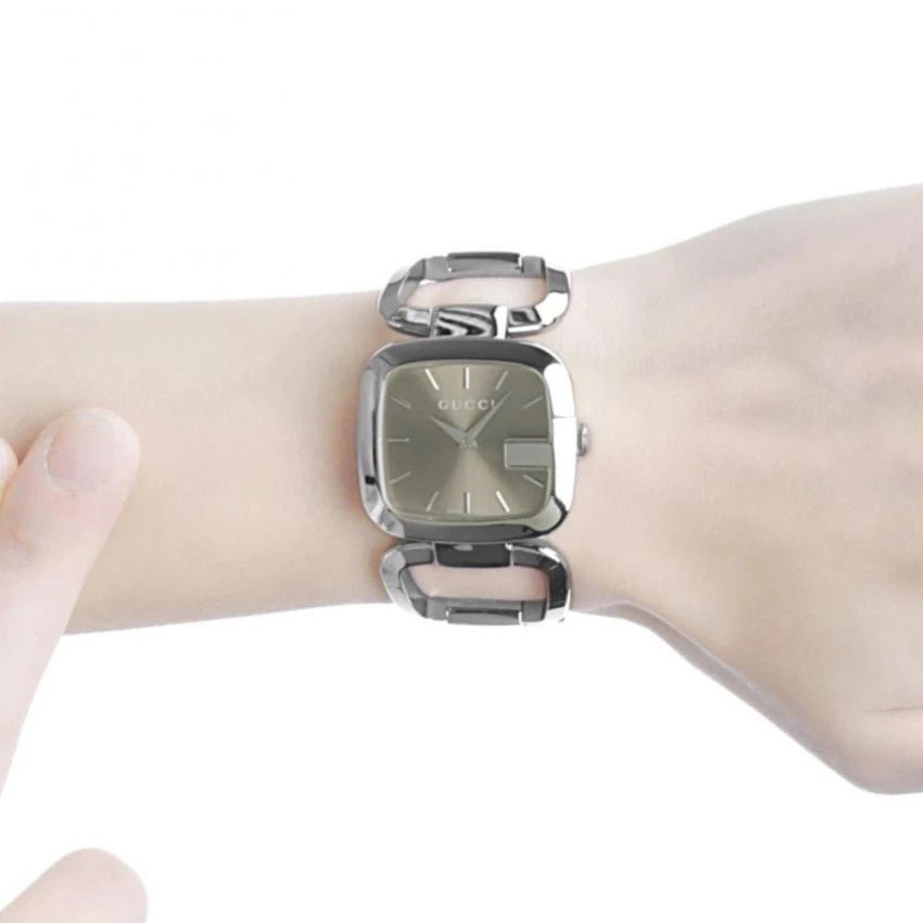Gucci Square Stainless Steel Quartz Analog Display Brown Dial Watch Gucci G Brown Square Brown Dial Silver Steel Strap Watch For  main image 2
