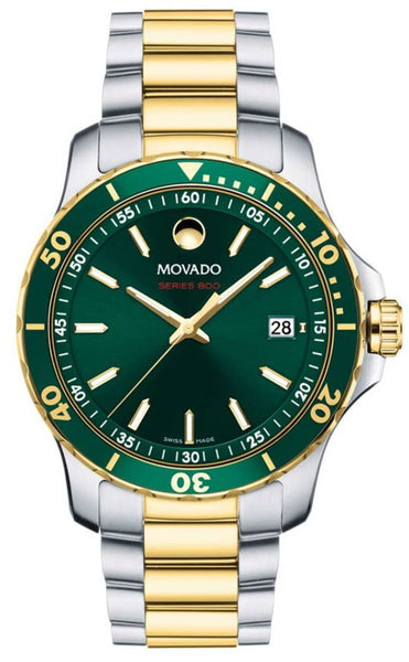 Movado Series 800 Green Dial Two Tone Steel Strap Watch for Men