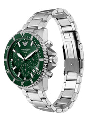 Emporio Armani World Explorer Solar Chronograph Green Dial Silver Steel Strap Watch for Men - AR11741