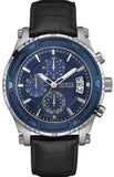 Guess Pinnacle Chronograph Quartz Blue Dial Black Leather Strap Watch For Men - W0673G4