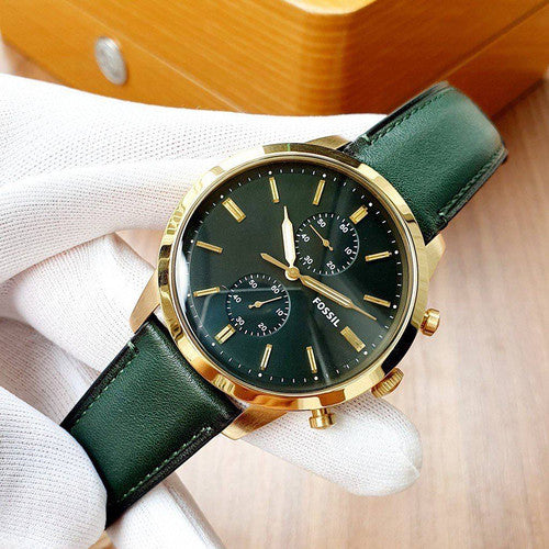 Fossil Townsman Chronograph Green Dial Green Leather Strap Watch