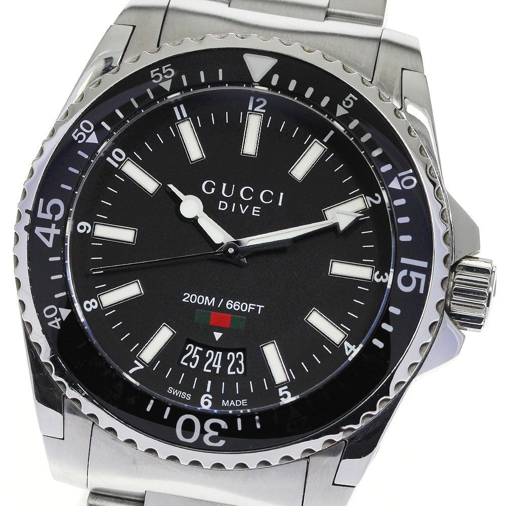 Gucci Dive Quartz Black Dial Silver Steel Strap Watch For Men - YA1363