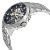 Fossil Grant Skeleton Black Dial Silver Steel Strap Watch for Men - ME3055