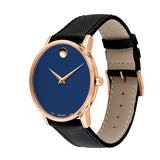 Movado Museum Sport Blue Dial Black Leather Strap Watch for Men - 0607266