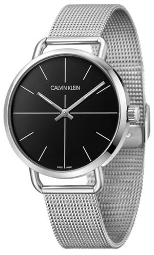 Calvin Klein Even Black Dial Silver Mesh Bracelet Watch for Women - K7B21121