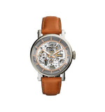 Fossil Boyfriend Automatic Skeleton Silver Dial Brown Leather Strap Watch for Women - ME3109