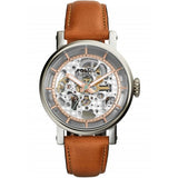 Fossil Boyfriend Automatic Skeleton Silver Dial Brown Leather Strap Watch for Women - ME3109