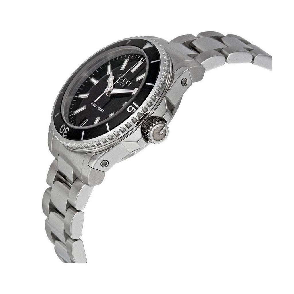 グッチ]GUCCI YA136403 ダイブ コレクション クォーツ スモール Gucci Dive Black Dial Silver Steel Strap Watch For Women