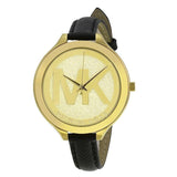 Michael Kors Slim Runway Quartz Gold Dial Black Leather Strap Watch For Women - MK2392