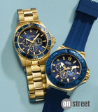 Guess Chaser Multifunction Blue Dial Gold Steel Strap Watch for Men - W0172G5