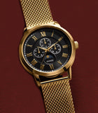 Guess Delancy Black Dial Gold Mesh Bracelet Watch for Men - W0871G2