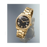 Guess Luna Diamonds Black Dial Gold Steel Strap Watch for Women - GW0307L2