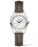 Longines Equestrian Mother of Pearl Dial Brown Leather Strap Watch untuk Wanita - L6.136.0.87.2
