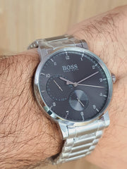 Hugo Boss Oxygen Chronograph Grey Dial Silver Steel Strap Watch for Men - 1513596
