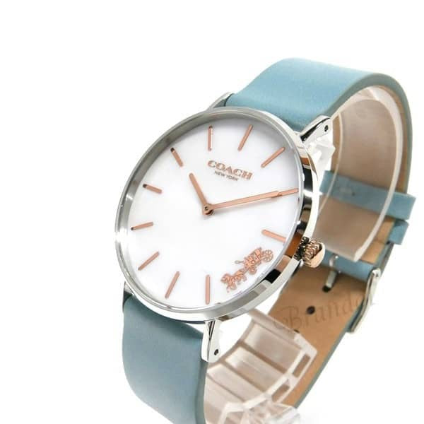 Coach Perry White Mother of Pearl Dial Turquoise Leather Strap Watch for Women - 14503271