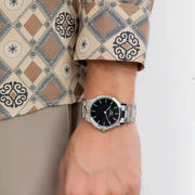 Daniel Wellington Iconic Link Black Dial Silver Steel Strap Watch for Women - DW00100204