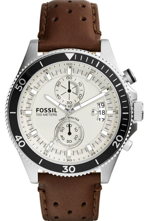 Fossil Wakefield Chronograph White Dial Brown Leather Strap Watch for Men - CH2943