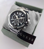 Guess Surge Chronograph Black Dial Silver Steel Strap Watch for Men - W1258G1