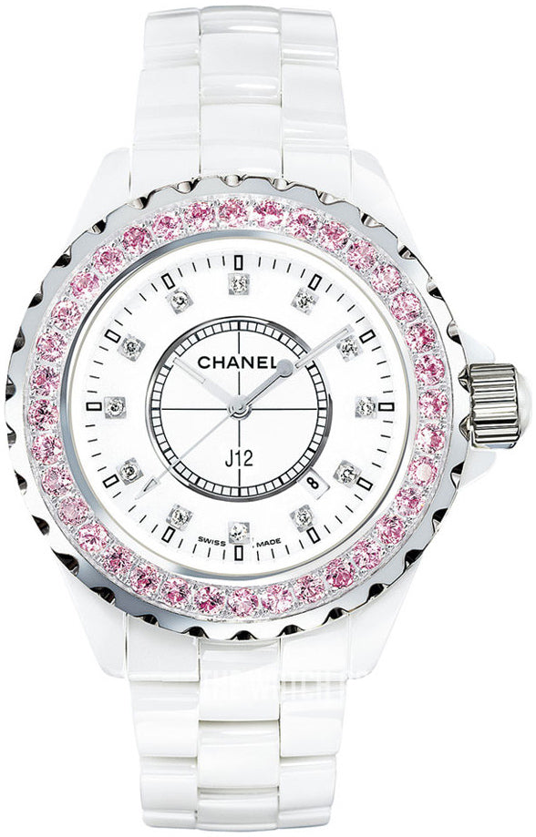 Chanel J12 Sapphire Bezel Ceramic White Dial White Steel Strap Watch for Women - J12 H2010