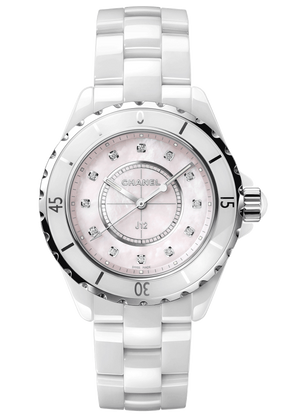 Chanel J12 Quartz Diamonds Pink Dial White Steel Strap Watch for Women - J12 H5513