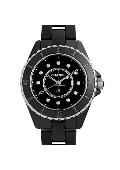Chanel J12 Quartz Diamonds Black Dial Black Steel Strap Watch for